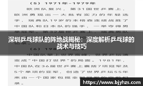 深圳乒乓球队的阵地战揭秘：深度解析乒乓球的战术与技巧