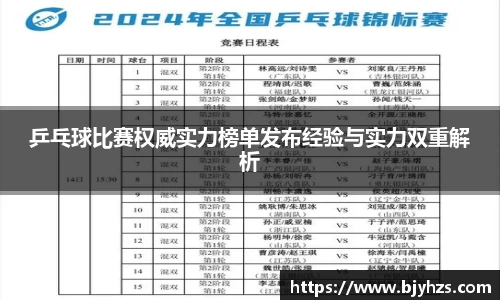 乒乓球比赛权威实力榜单发布经验与实力双重解析